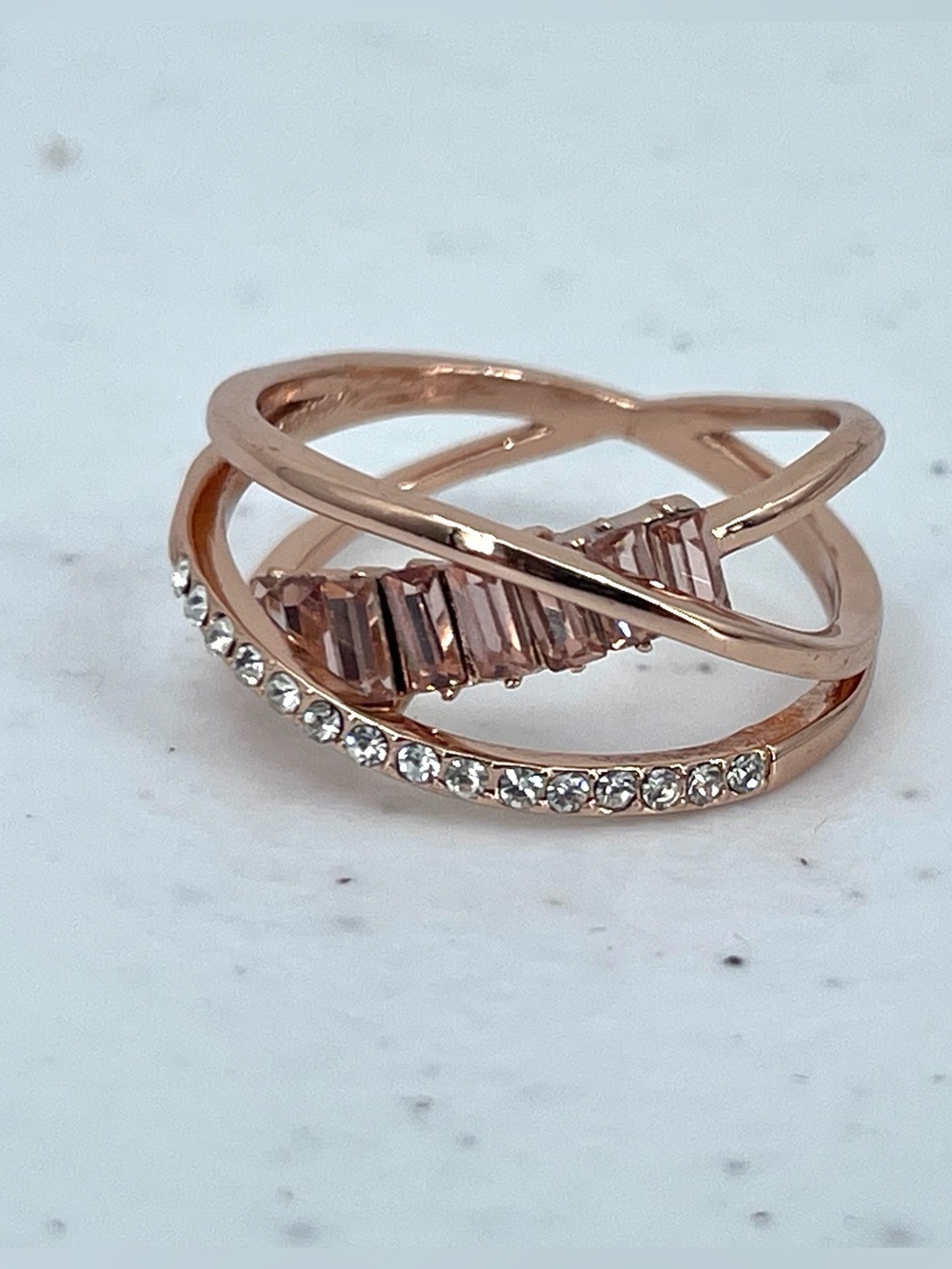Brilliance pink Crystal Baguette Open Wrap rose gold tone Ring